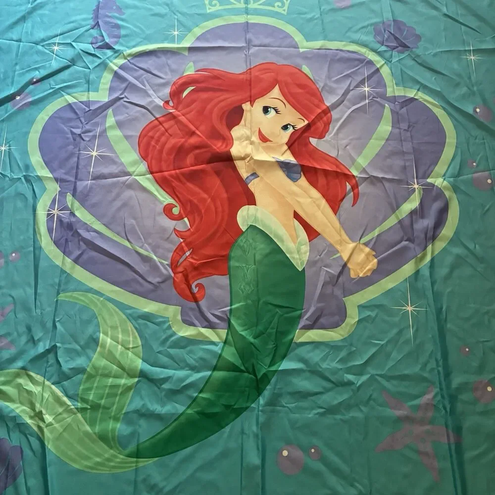 Ariel Fabric Shower Curtain The Little Mermaid Disney Princess 12 Seashell Hooks
